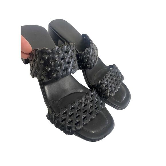 Unisa Braided Black Leather Sandal Slides - Picture 1 of 13